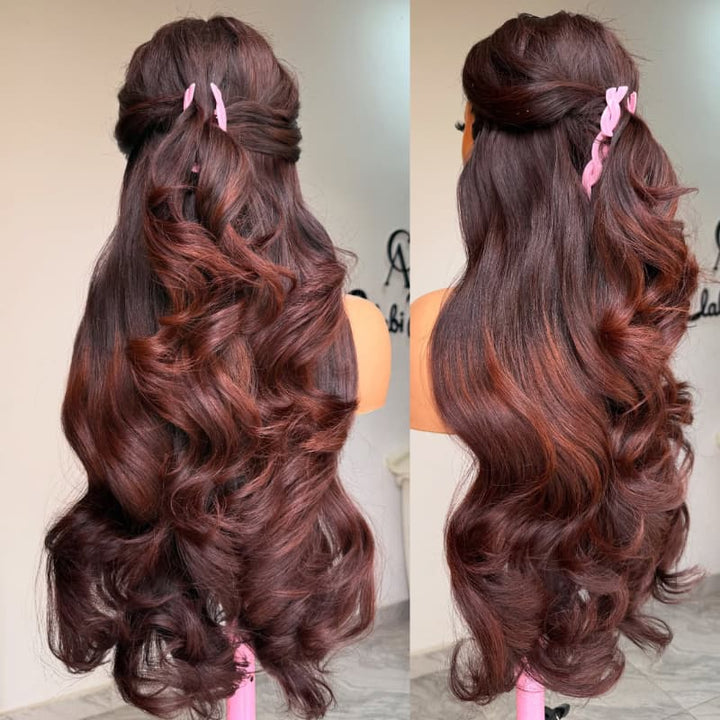 SZC Ombre Black Reddish Brown Wavy 13X4 Lace Front Human Hair Wigs 250 300 Density