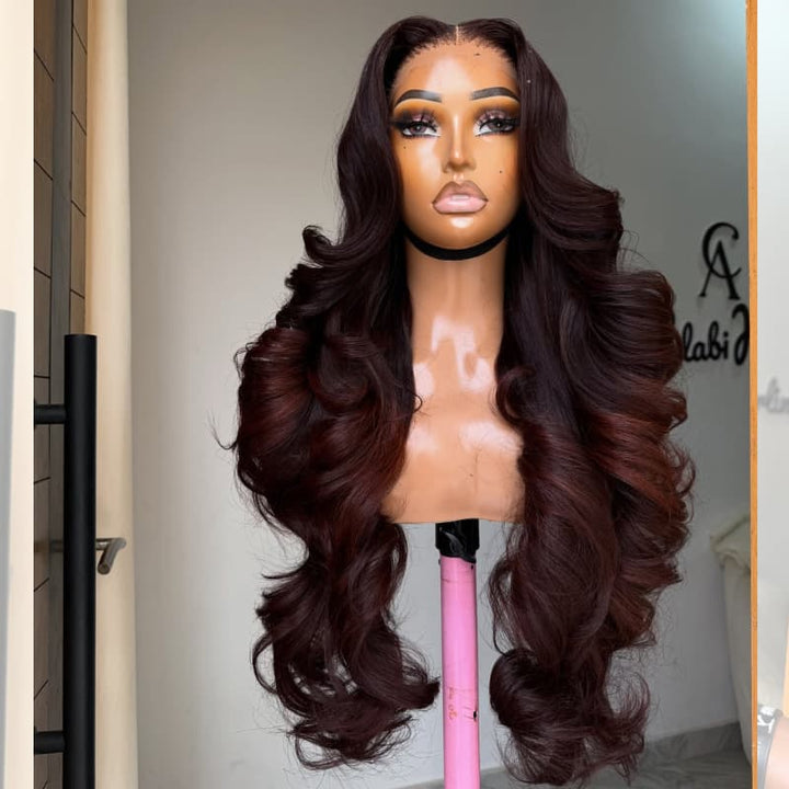 SZC Ombre Black Reddish Brown Wavy 13X4 Lace Front Human Hair Wigs 250 300 Density