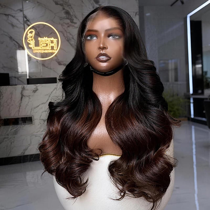 SZC Ombre Black With Caramel Chocolate Brown 13X4 Lace Front Human Hair Wigs 250 300 Density