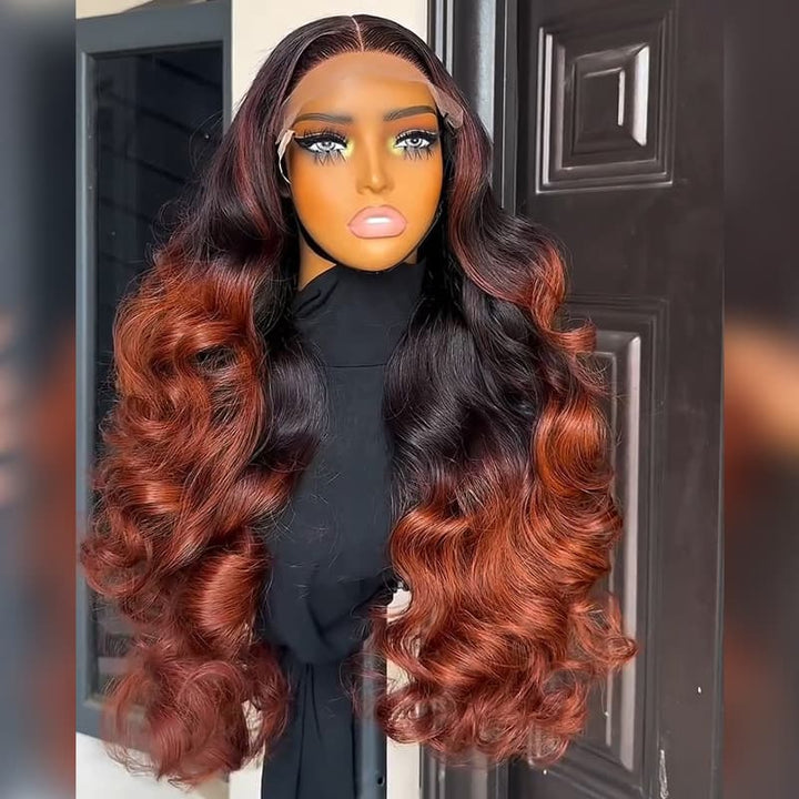 SZC Ombre Copper Brown Bouncy Loose Curls 13x4 Lace Front Human Hair Wigs