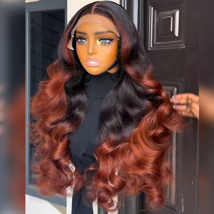 SZC Ombre Copper Brown Bouncy Loose Curls 13x4 Lace Front Human Hair Wigs