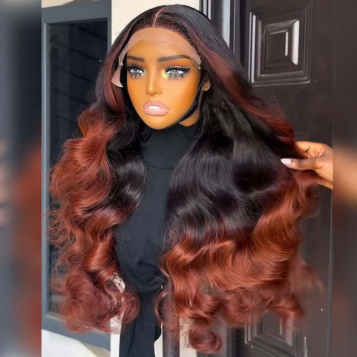SZC Ombre Copper Brown Bouncy Loose Curls 13x4 Lace Front Human Hair Wigs