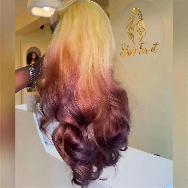 SZC Ombre Dark Cherry Burgundy 13x4 Lace Front Human Hair Wig 200 Density