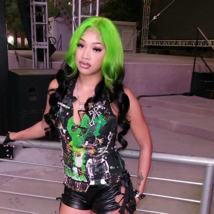 SZC Ombre Green Black 13x4 Lace Front Virgin Human Hair Wigs 200 Density