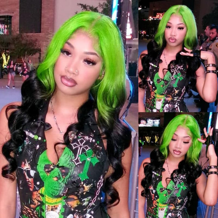 SZC Ombre Green Black 13x4 Lace Front Virgin Human Hair Wigs 200 Density