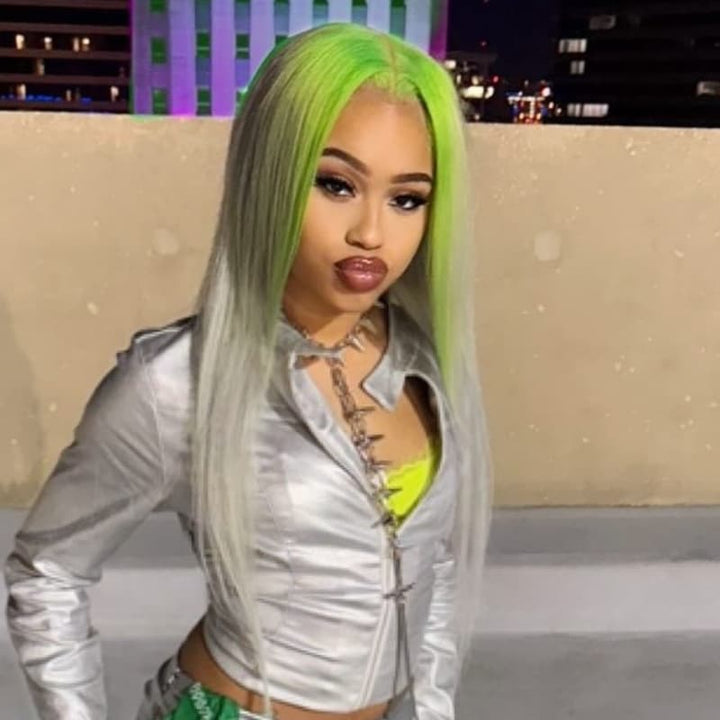 SZC Ombre Green Gray 13x4 Lace Front Virgin Human Hair Wigs 200 Density