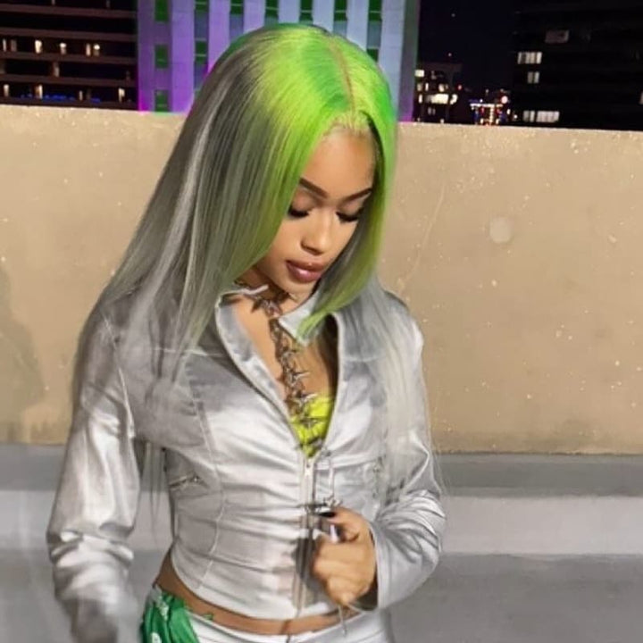 SZC Ombre Green Gray 13x4 Lace Front Virgin Human Hair Wigs 200 Density