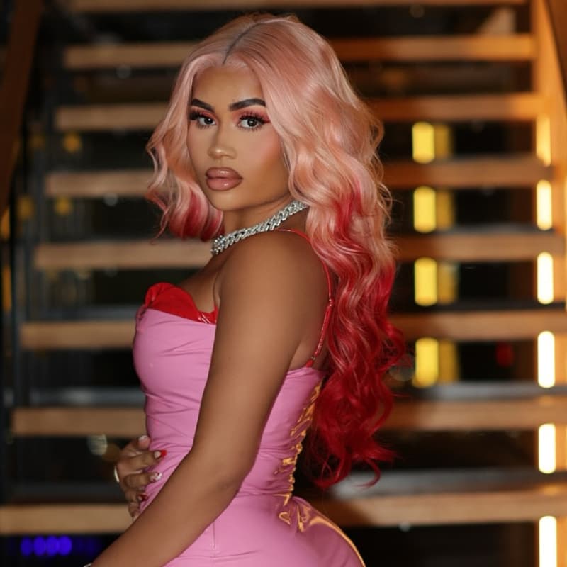 SZC Ombre Pastel Pink Burgundy Red 13x4 Lace Front Virgin Human Hair Wig