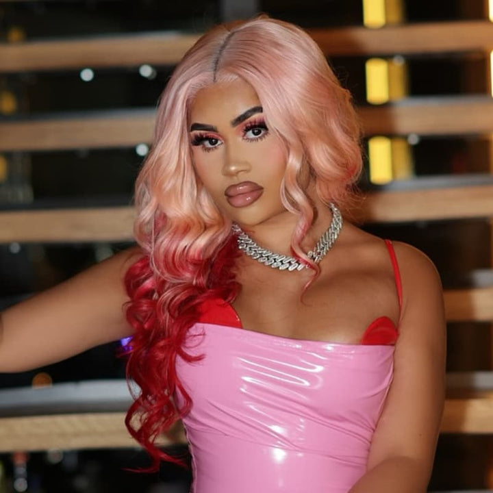 SZC Ombre Pastel Pink Burgundy Red 13x4 Lace Front Virgin Human Hair Wig