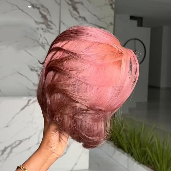SZC Ombre Pink Brown 8 10 12 inch Short Bob 13x4 Lace Front Human Hair Wig