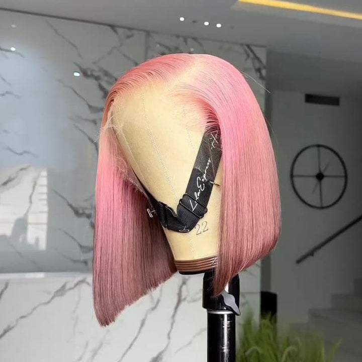 SZC Ombre Pink Brown 8 10 12 inch Short Bob 13x4 Lace Front Human Hair Wig