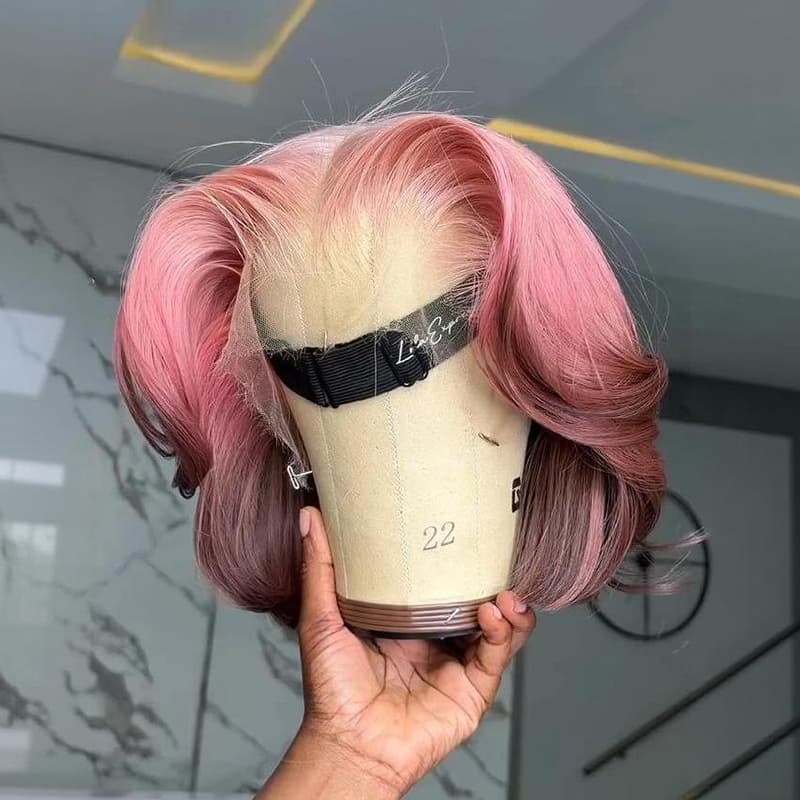 SZC Ombre Pink Brown 8 10 12 inch Short Bob 13x4 Lace Front Human Hair Wig