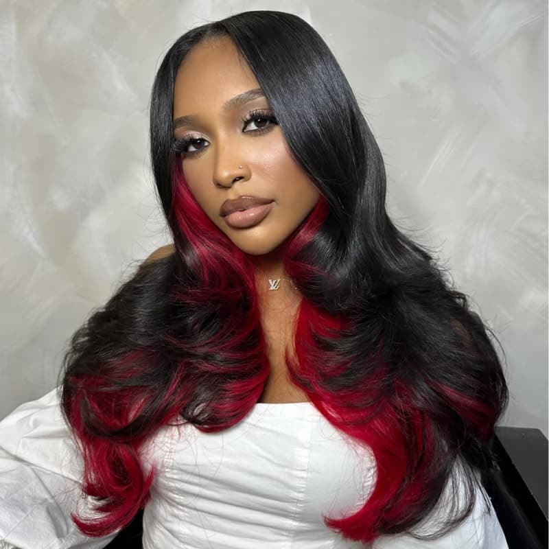 SZC Peekaboo Black Burgundy 99J Red 13x4 Lace Front Human Hair Wigs 200 Density