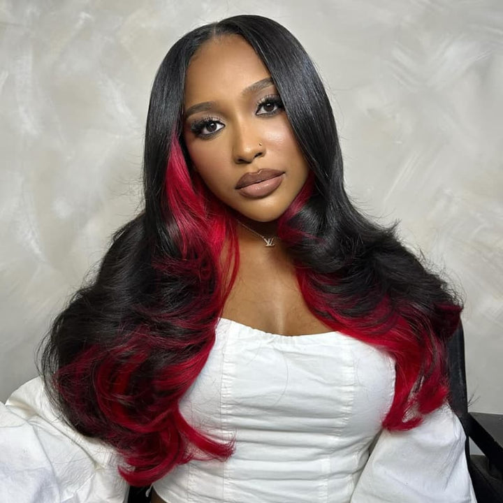 SZC Peekaboo Black Burgundy 99J Red 13x4 Lace Front Human Hair Wigs 200 Density