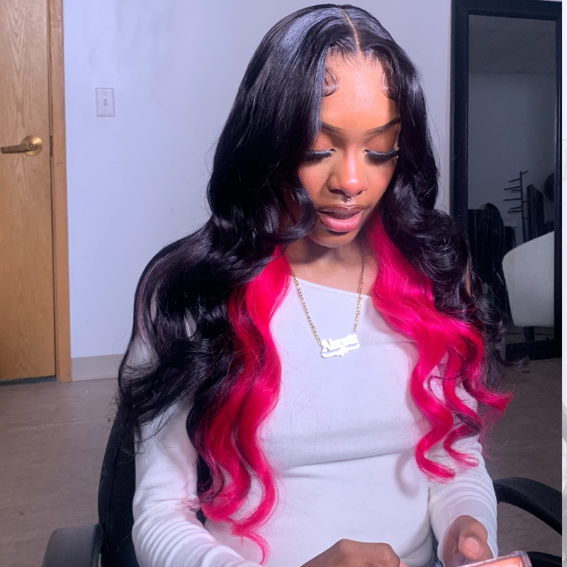 SZC Peekaboo Black Red Two Tones 13x4 Lace Front Human Hair Wigs