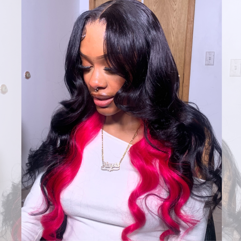 SZC Peekaboo Black Red Two Tones 13x4 Lace Front Human Hair Wigs