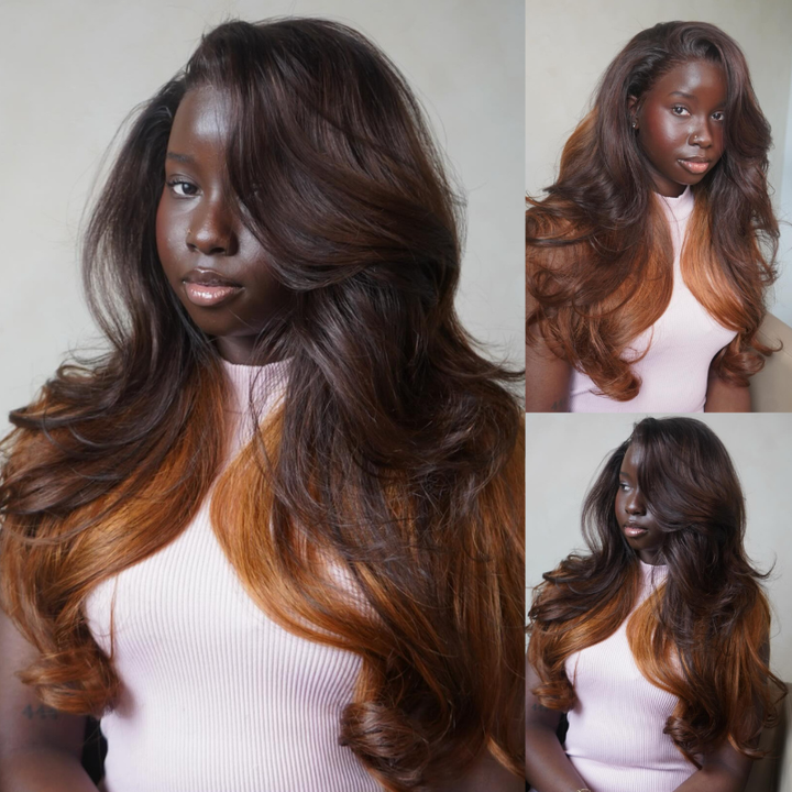 SZC Peekaboo Dark Chocolate Brown Copper Auburn Ginger 13x4 Lace Front Virgin Human Hair Wig