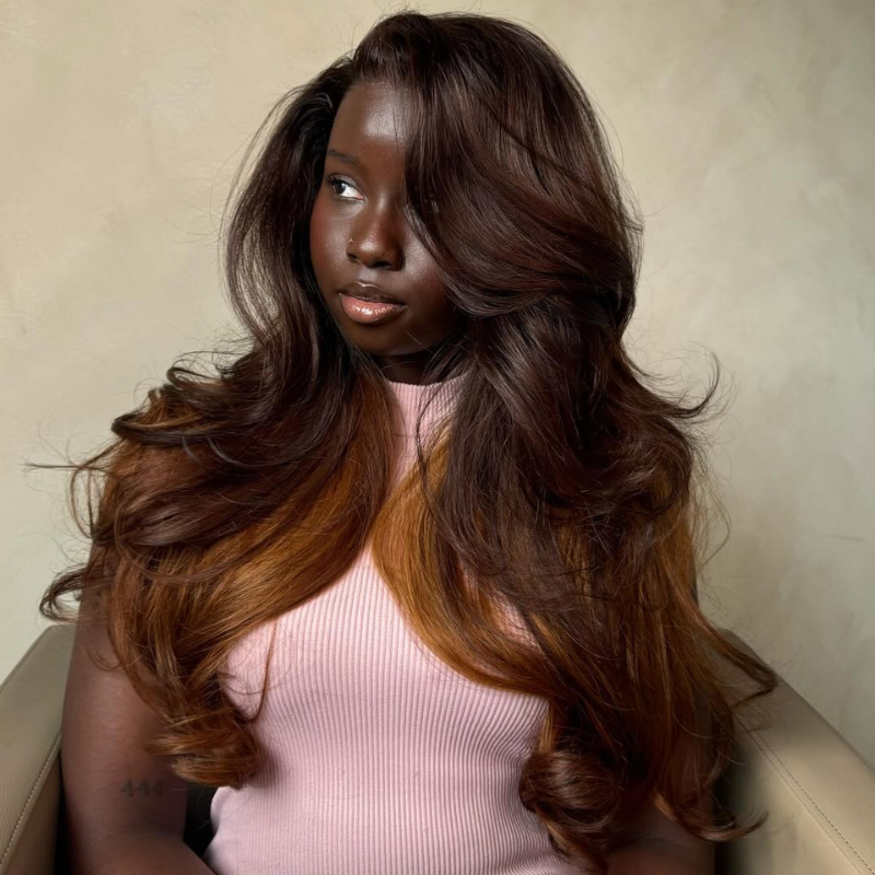 SZC Peekaboo Dark Chocolate Brown Copper Auburn Ginger 13x4 Lace Front Virgin Human Hair Wig