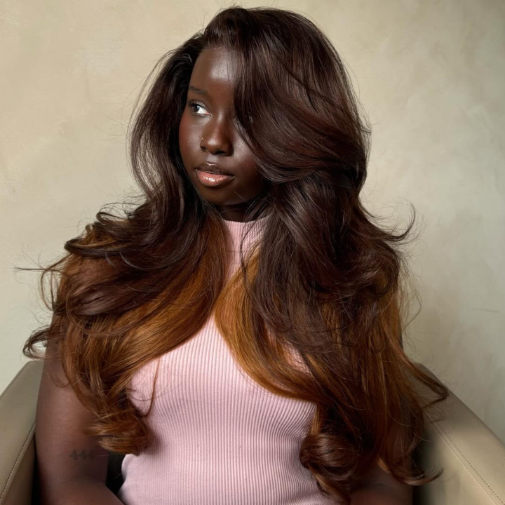 SZC Peekaboo Dark Chocolate Brown Copper Auburn Ginger 13x4 Lace Front Virgin Human Hair Wig