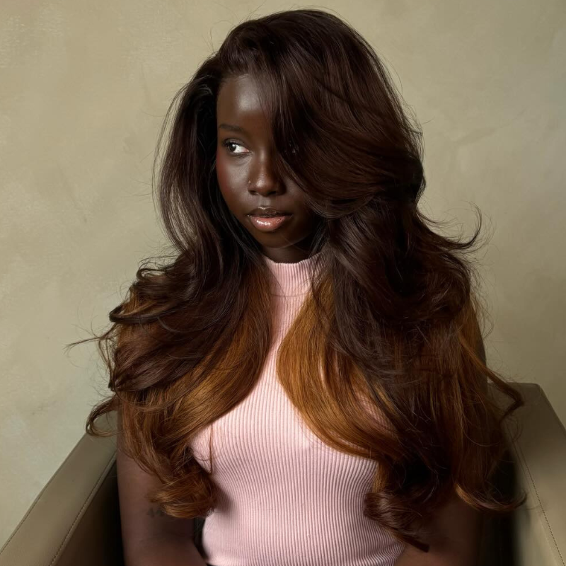 SZC Peekaboo Dark Chocolate Brown Copper Auburn Ginger 13x4 Lace Front Virgin Human Hair Wig