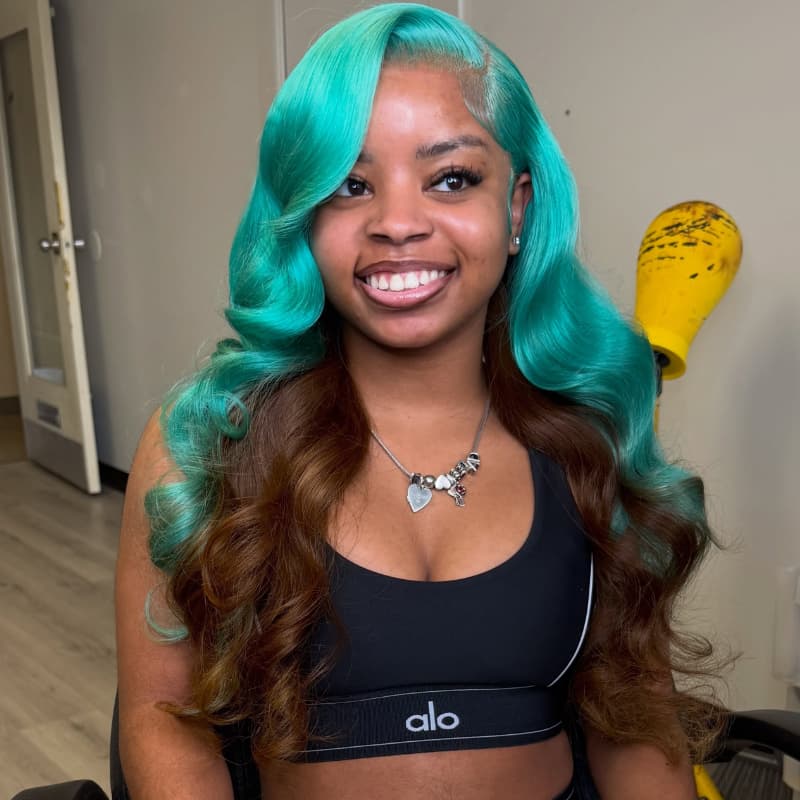 SZC Peekaboo Ocean Blue Brown 13x4 Lace Front Human Hair Wig