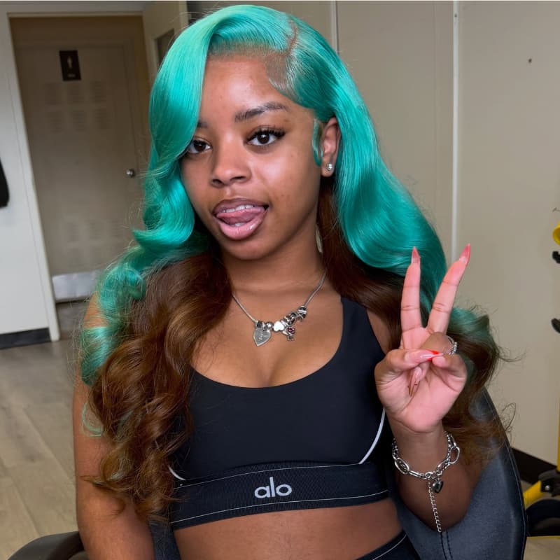 SZC Peekaboo Ocean Blue Brown 13x4 Lace Front Human Hair Wig