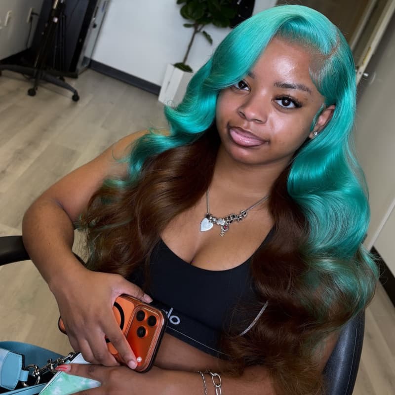 SZC Peekaboo Ocean Blue Brown 13x4 Lace Front Human Hair Wig