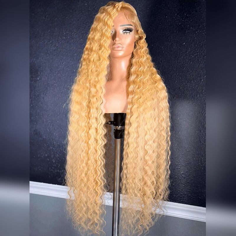 SZC Platinum Strawberry Honey Blonde Deep Wave Curly 13x4 Lace Front Human Hair Wigs