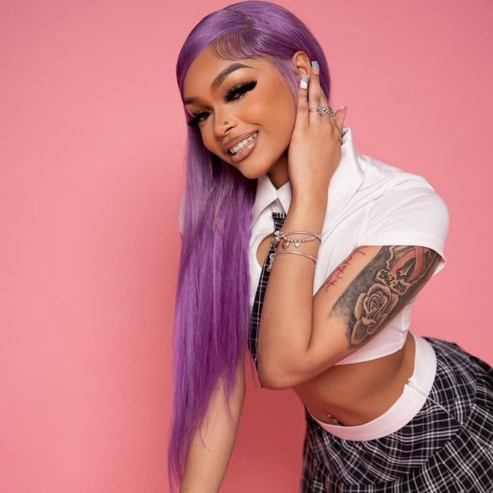 SZC Purple Student Affordable Back to School Graduation College Girl 13x4 Lace Front Human Hair Wigs