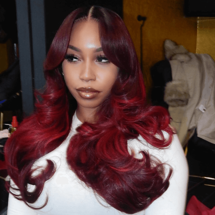SZC 200 Density 13x4 Lace Front Burgundy Color Straight Human Hair Wig