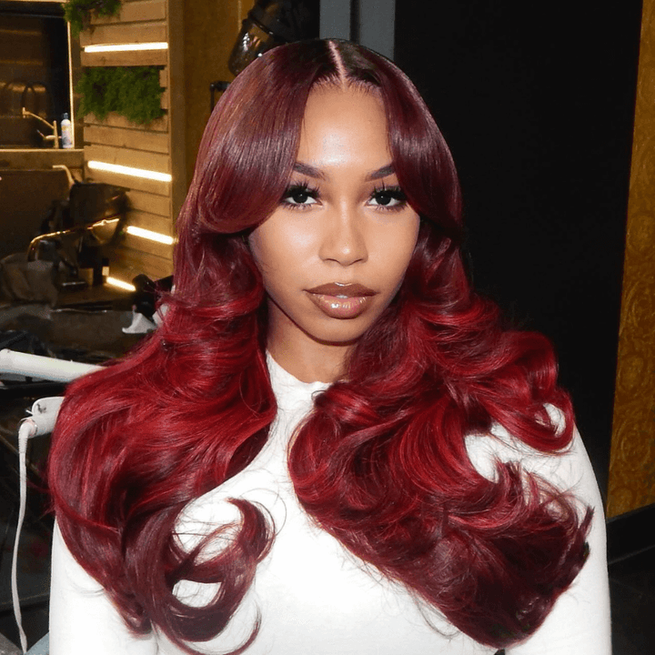 SZC 200 Density 13x4 Lace Front Burgundy Color Straight Human Hair Wig