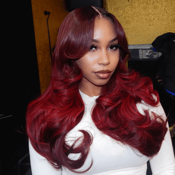 SZC 200 Density 13x4 Lace Front Burgundy Color Straight Human Hair Wig