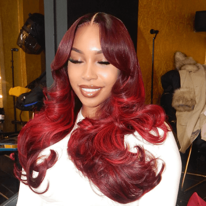 SZC 200 Density 13x4 Lace Front Burgundy Color Straight Human Hair Wig