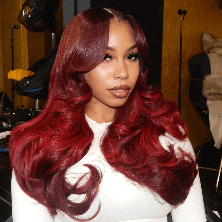 SZC 200 Density 13x4 Lace Front Burgundy Color Straight Human Hair Wig