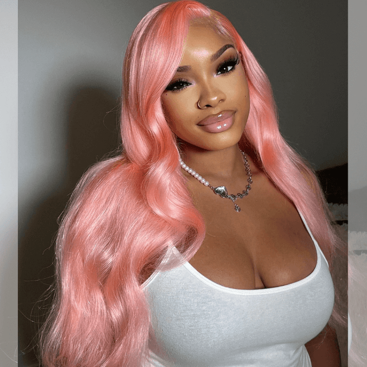 SZC 200 Density Light Pink Body Wave 13x4 HD Lace Front Virgin Hair Wigs
