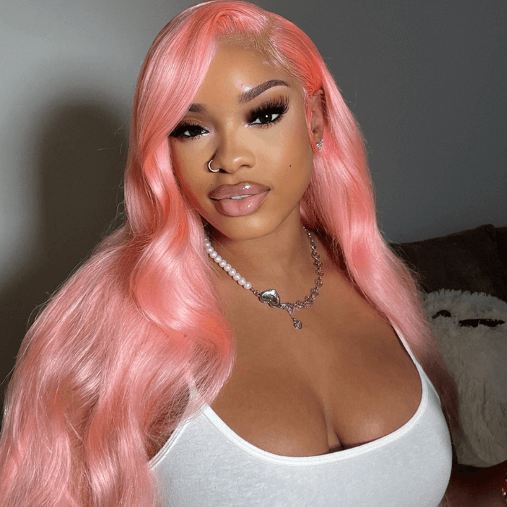 SZC 200 Density Light Pink Body Wave 13x4 HD Lace Front Virgin Hair Wigs