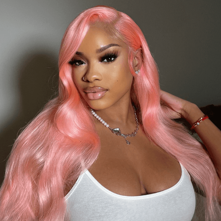 SZC 200 Density Light Pink Body Wave 13x4 HD Lace Front Virgin Hair Wigs