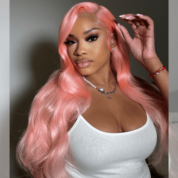 SZC 200 Density Light Pink Body Wave 13x4 HD Lace Front Virgin Hair Wigs