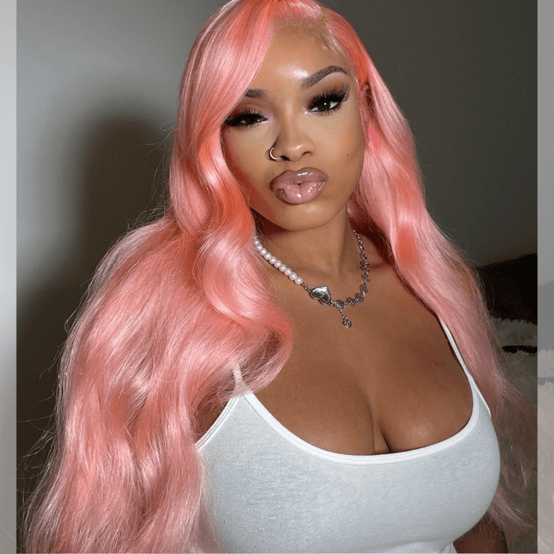 SZC 200 Density Light Pink Body Wave 13x4 HD Lace Front Virgin Hair Wigs