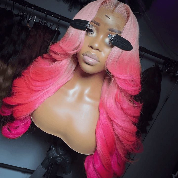 SZC 200 Density Ombre Peach Pink 13x4 Lace Front Body Wave Human Hair Wigs