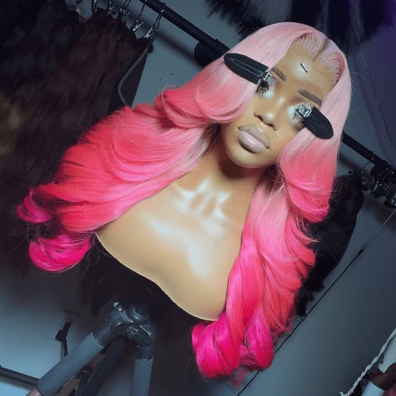 SZC 200 Density Ombre Peach Pink 13x4 Lace Front Body Wave Human Hair Wigs