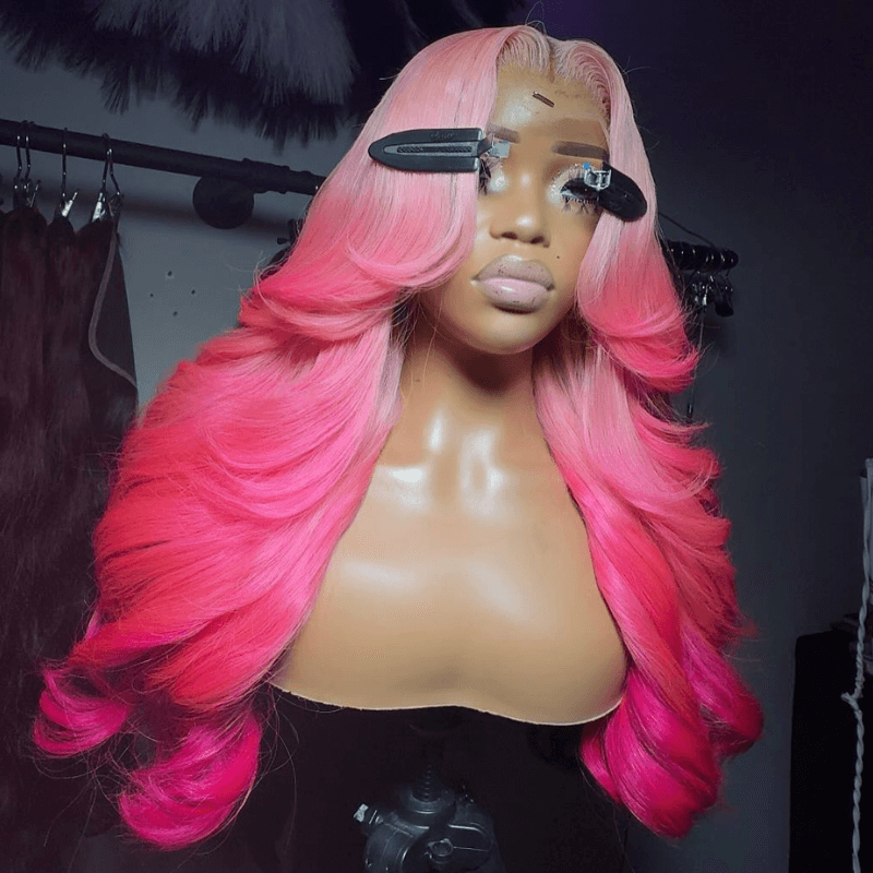 SZC 200 Density Ombre Peach Pink 13x4 Lace Front Body Wave Human Hair Wigs