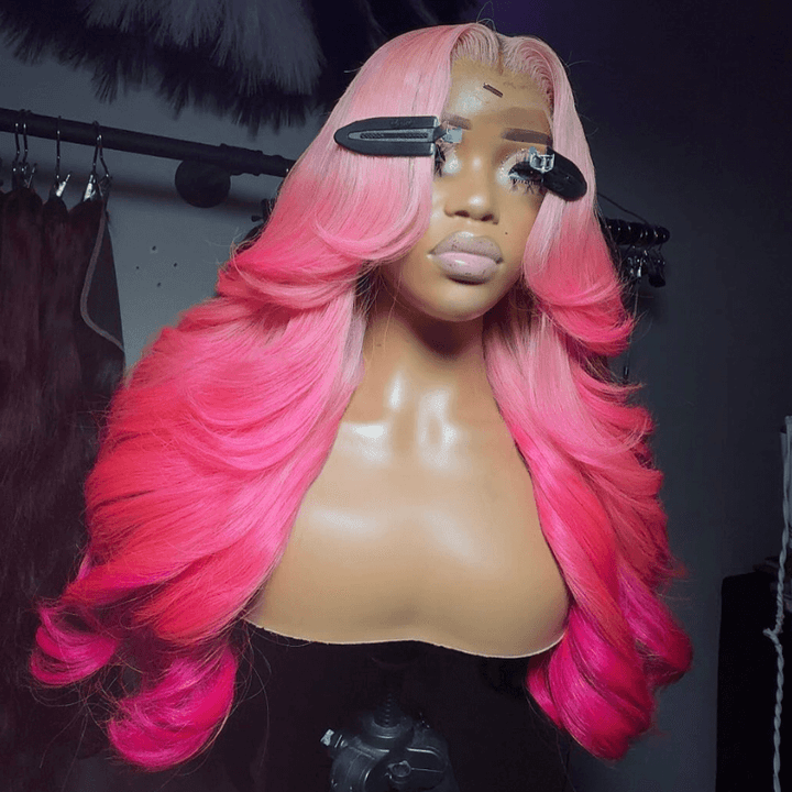 SZC 200 Density Ombre Peach Pink 13x4 Lace Front Body Wave Human Hair Wigs