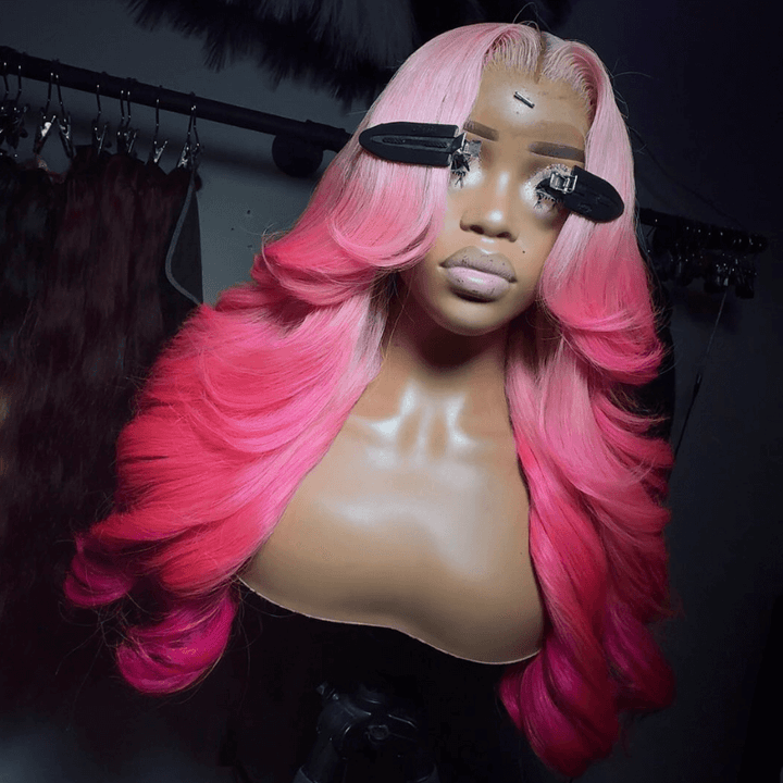 SZC 200 Density Ombre Peach Pink 13x4 Lace Front Body Wave Human Hair Wigs
