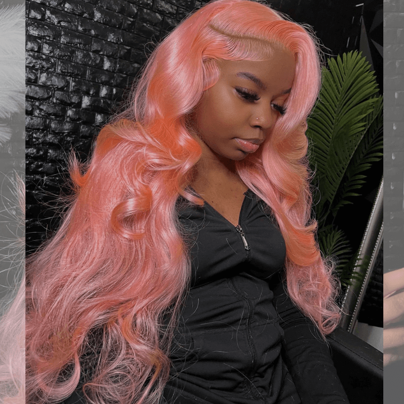 SZC 200 Density Pink Color Body Wave 13x4 Lace Front Human Hair Wig