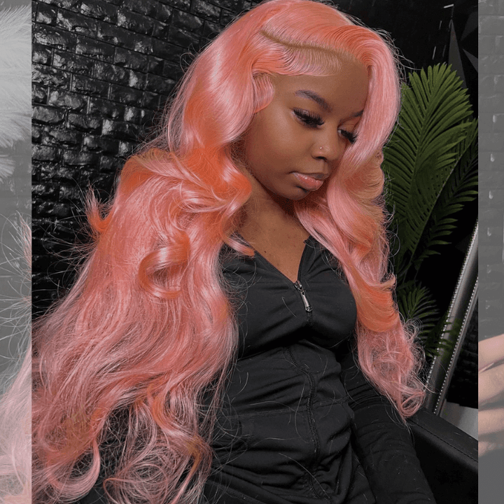 SZC 200 Density Pink Color Body Wave 13x4 Lace Front Human Hair Wig