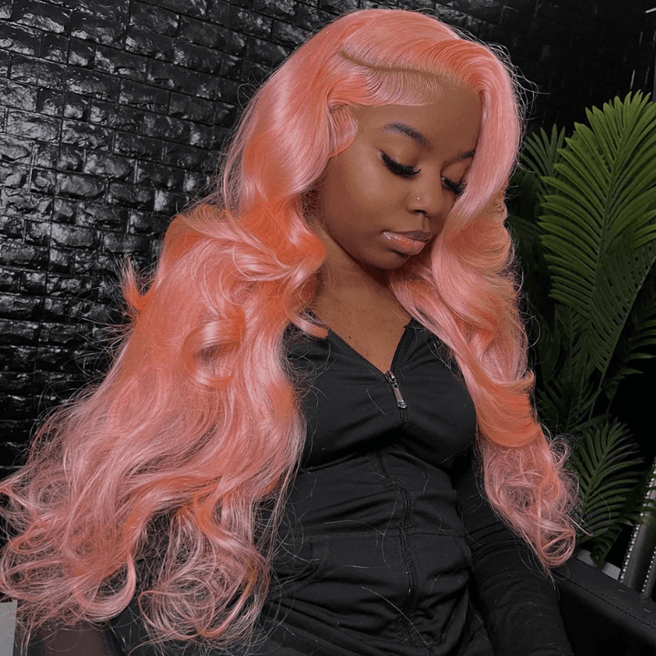 SZC 200 Density Pink Color Body Wave 13x4 Lace Front Human Hair Wig