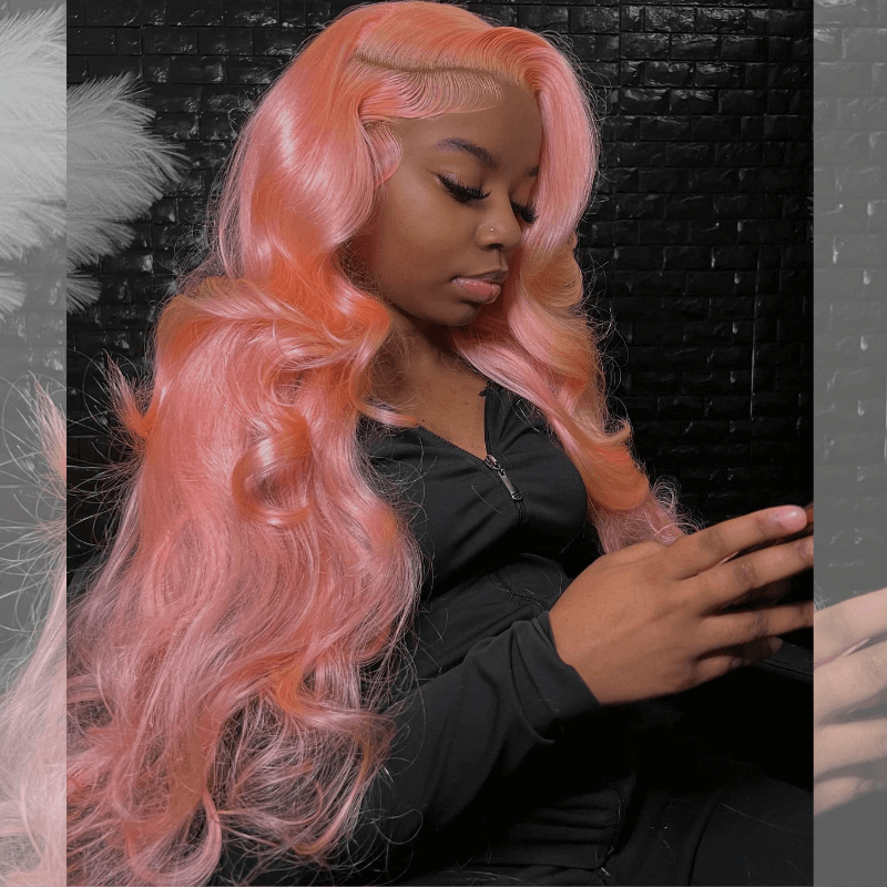 SZC 200 Density Pink Color Body Wave 13x4 Lace Front Human Hair Wig
