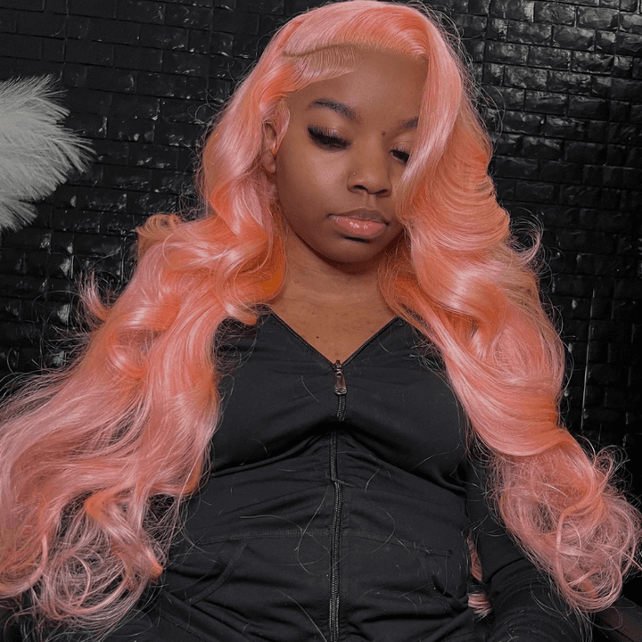 SZC 200 Density Pink Color Body Wave 13x4 Lace Front Human Hair Wig