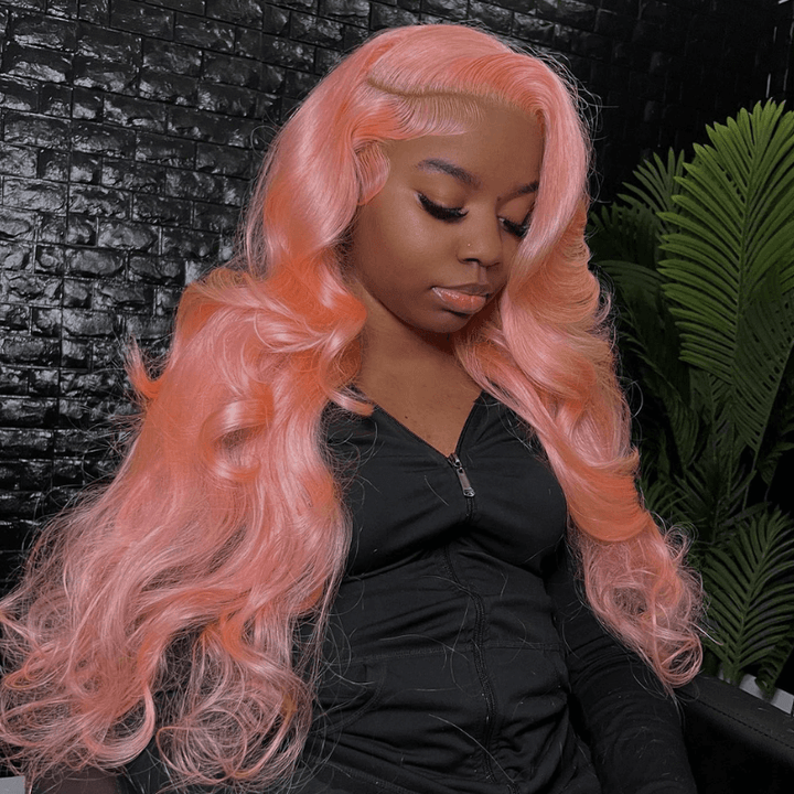 SZC 200 Density Pink Color Body Wave 13x4 Lace Front Human Hair Wig